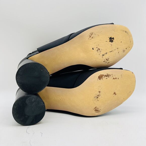 Donald Pliner Womens 7 Black Microfiber Heels Stacked Sandals Slingback Shoes - Picture 10 of 13